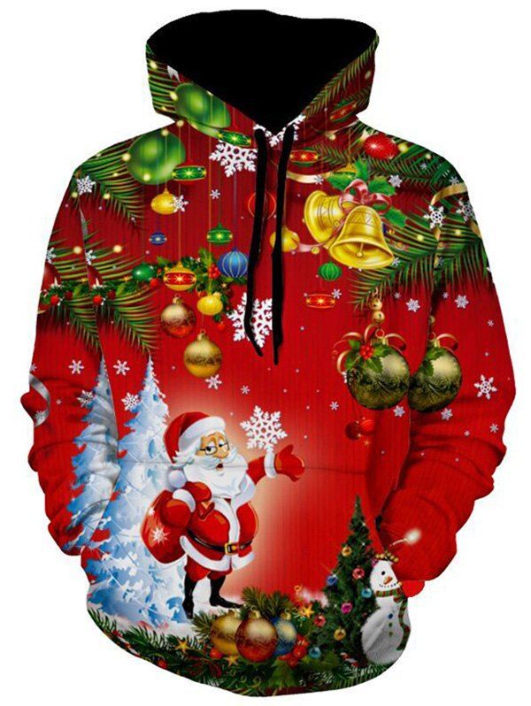 Sweat-Shirt à Capuche Motif Père Noël Cloches et Sapin - multicolor XL