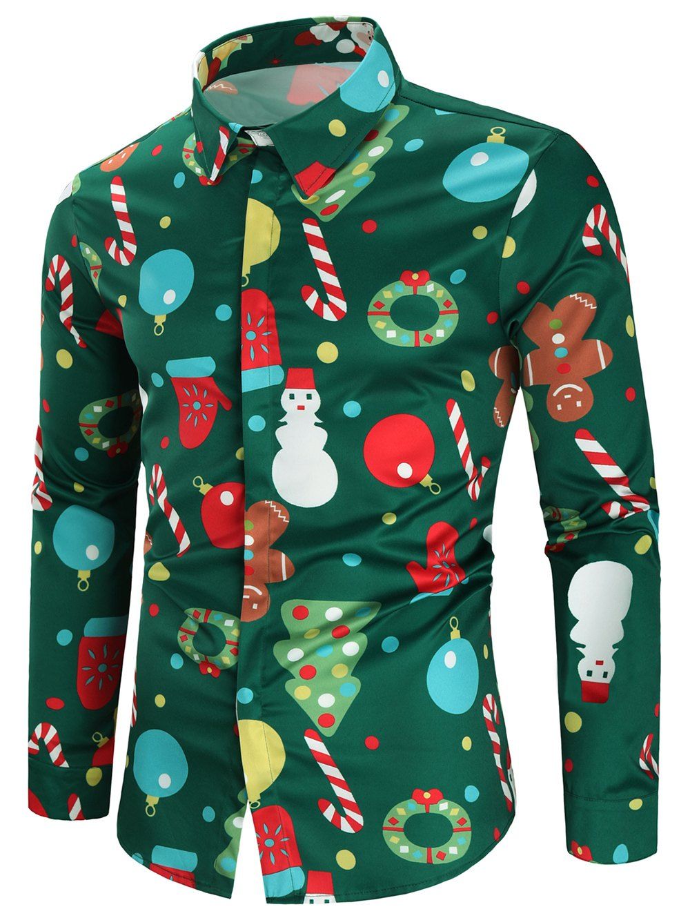 Christmas Theme Button Up Shirt - CLOVER GREEN 3XL