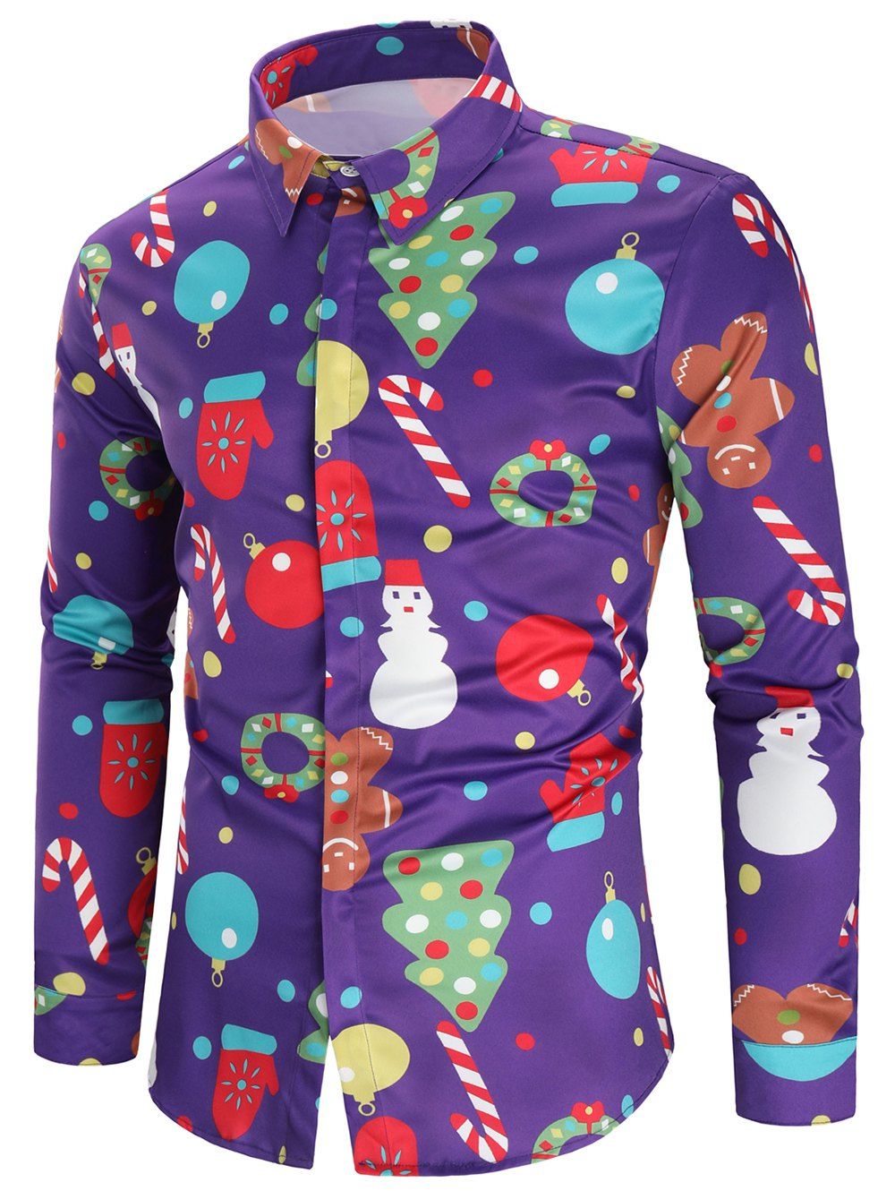 Christmas Theme Button Up Shirt - PURPLE 3XL