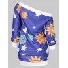 Skew Neck Sun Stars Print Graphic Sweatshirt - COBALT BLUE 2XL