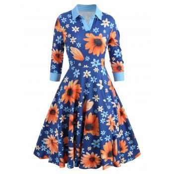 Vintage Long Sleeve Floral Print Dress dresslily imagine noua 2022
