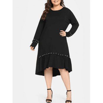 

Plus Size Beaded Flounced High Low Dress, Black