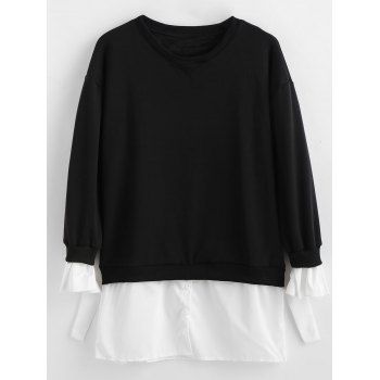 

Plus Size Round Neck Tied Sleeve Sweatshirt, Black
