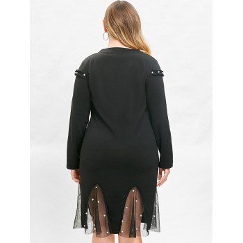 

Plus Size Faux Pearl Mesh Panel Dress, Black