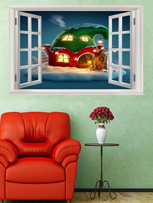 Autocollant Mural de Noël Fenêtre et Maison Imprimées - multicolor W20 X L27.5 INCH