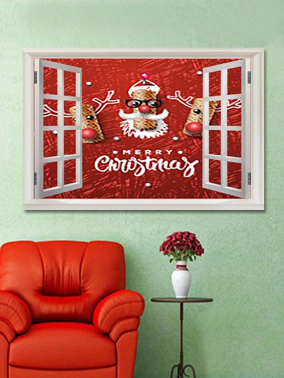 Autocollant Mural de Noël Fenêtre et Cerf Imprimés - multicolor W20 X L27.5 INCH
