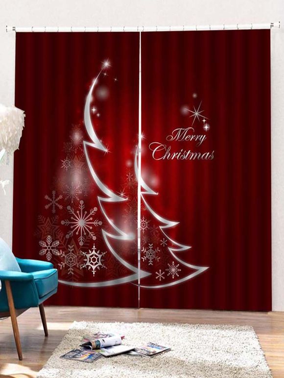 Rideaux de Fenêtre Joyeux Noël Motif de Flocon de Neige 2 Pièces - Rouge Vineux W28 X L39 INCH X 2PCS