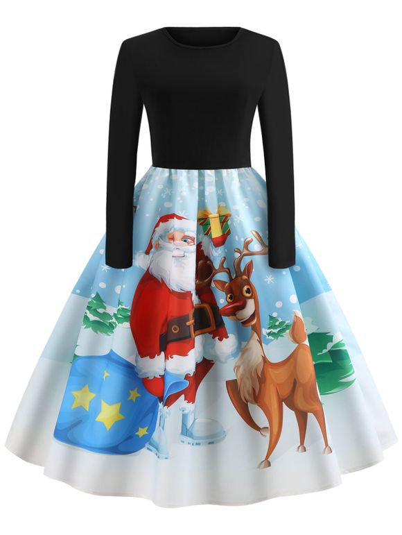 Robe de Noël Evasée Rétro Imprimée - multicolor 2XL