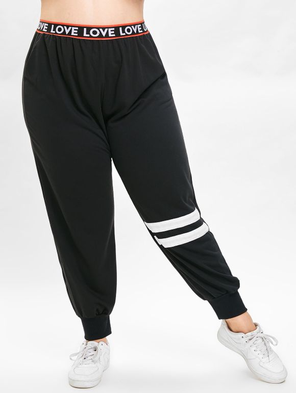 Pantalon de Jogging Panneau Rayé de Grande Taille - Noir 3X