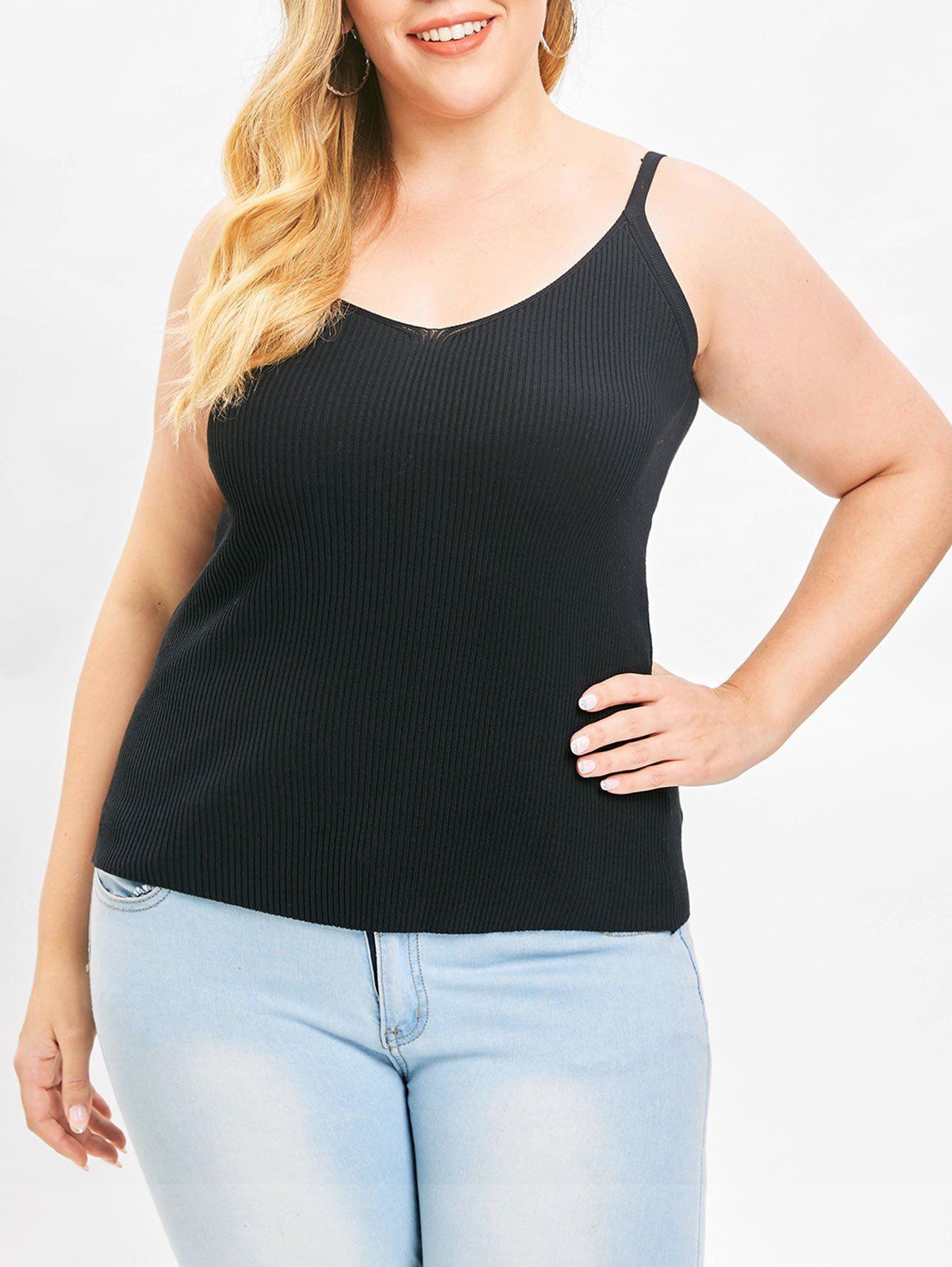 

Plus Size Solid Color Ribbed Tank Top, Black