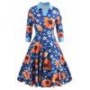 Vintage Long Sleeve Floral Print Dress - multicolor L
