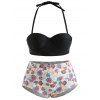Ensemble de Bikini Floral Imprimé de Grande Taille à Col Halter - Noir 3X