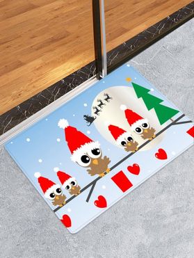 Christmas Hat Bird Heart Printed Floor Mat