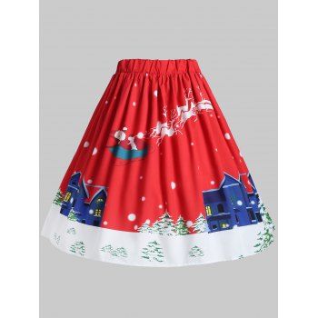 

Plus Size Christmas Santa Claus High Waisted Skirt, Red