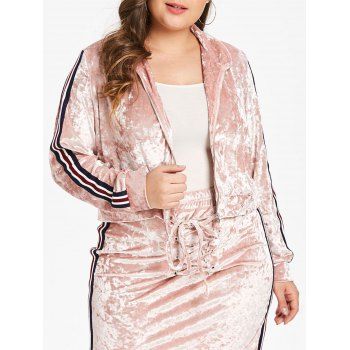

Plus Size Zipper Fly Velvet Short Jacket, Pink