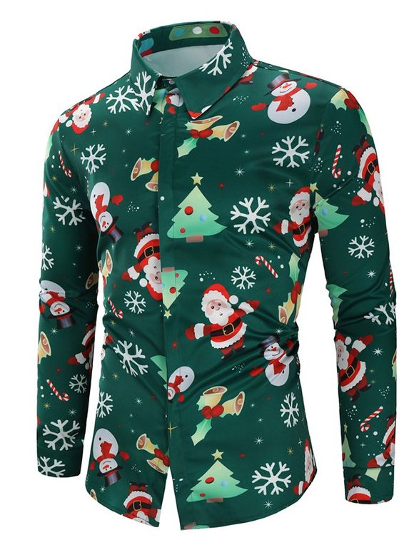Snowflakes Santa Candy Printed Christmas Shirt - GREEN 2XL