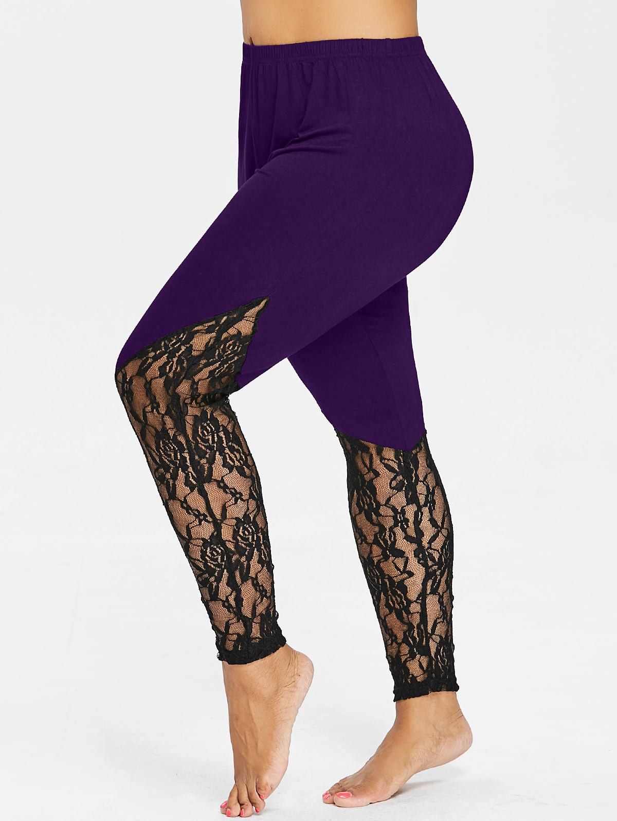 

Plus Size See Thru Hem Leggings, Purple iris