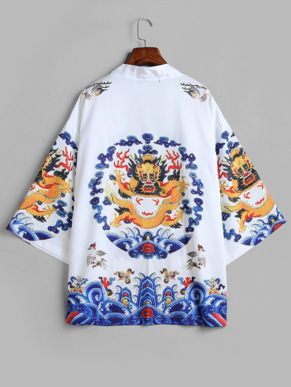 Cardigan Kimono Dragon Chinois Imprimé - Blanc XL