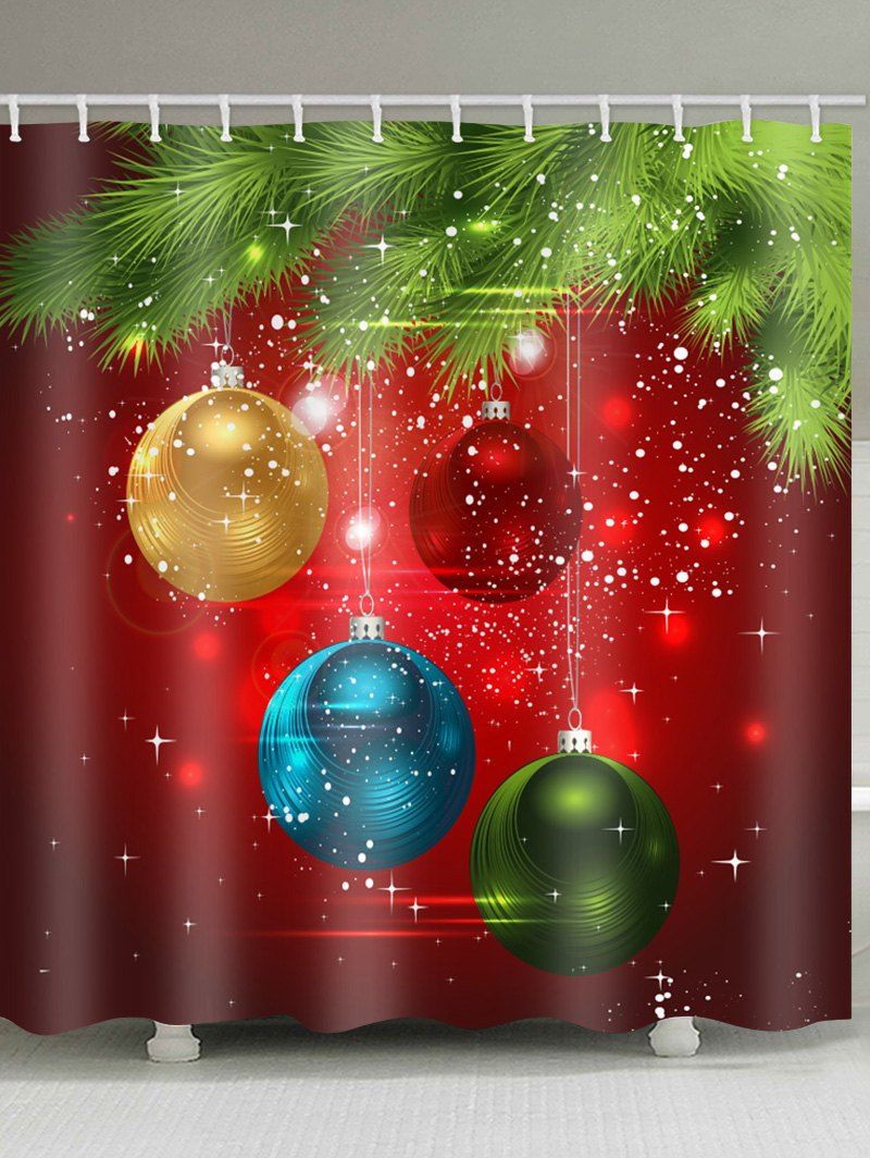 

Christmas Colorful Balls Print Waterproof Bathroom Shower Curtain, Multi