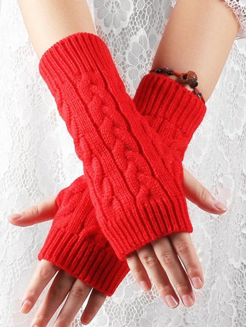 Gants tricotés sans doigts vintage - Rouge 