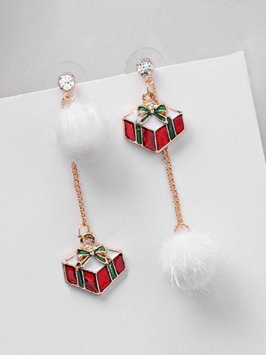 Boucles d'Oreilles Asymétriques Cadeau de Noël avec Boule Fourrée - Rouge 