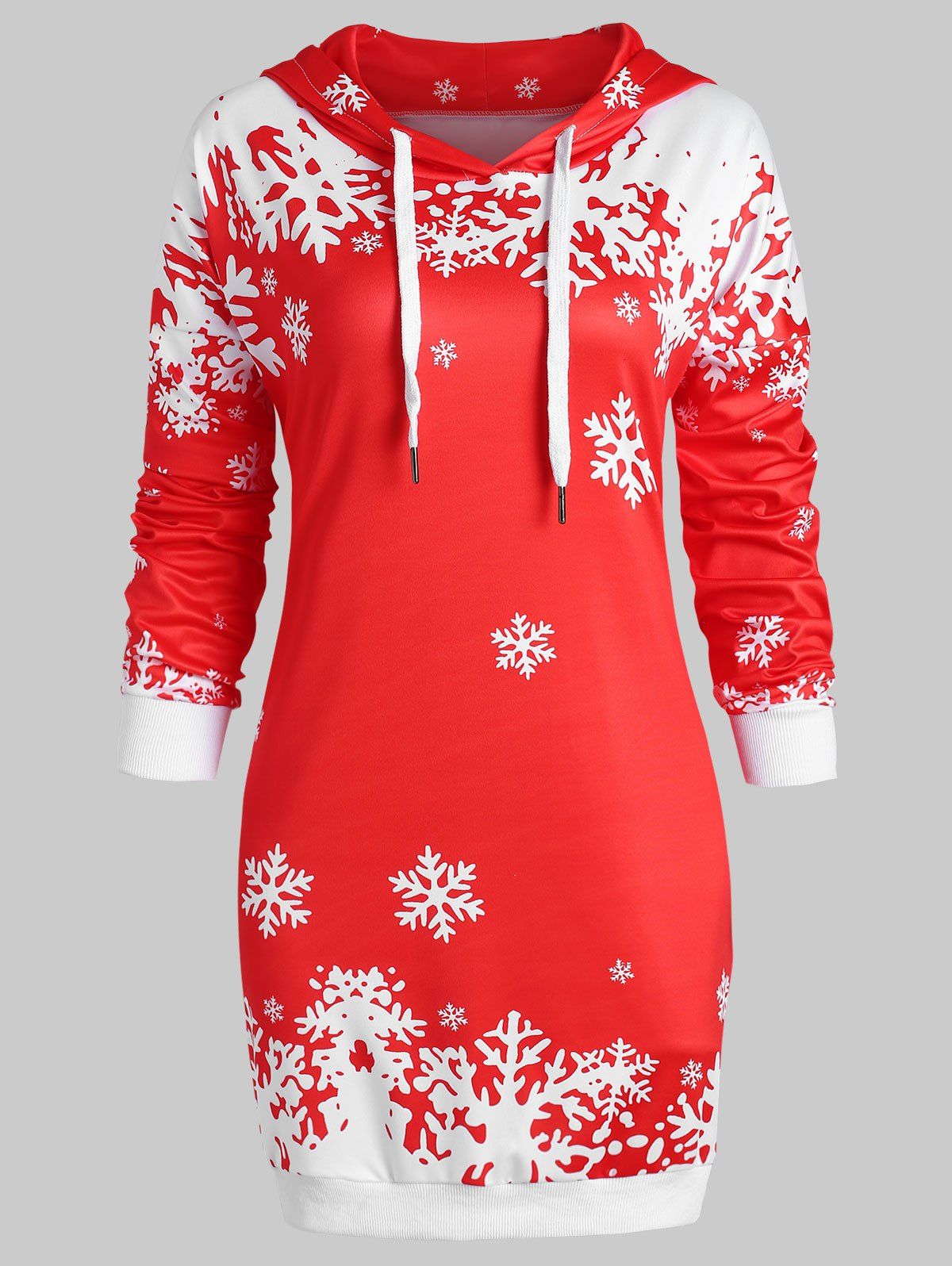 

Plus Size Pullover Christmas Snowflake Longline Hoodie, Red