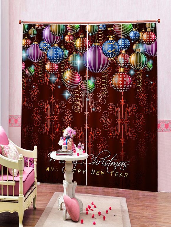 Rideaux de Fenêtre de Noël Boules Colorées Imprimees 2 Pièces - multicolor W28 X L39 INCH X 2PCS