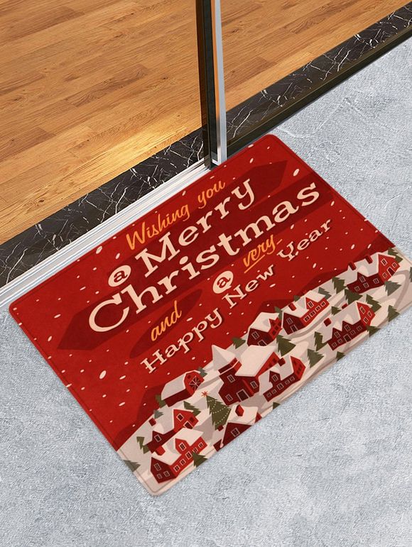 Tapis de Sol Joyeux Noël Maison Imprimée - Rouge W24 X L35.5 INCH