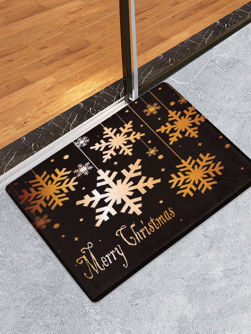 

Merry Christmas Snowflake Printed Floor Mat, Black