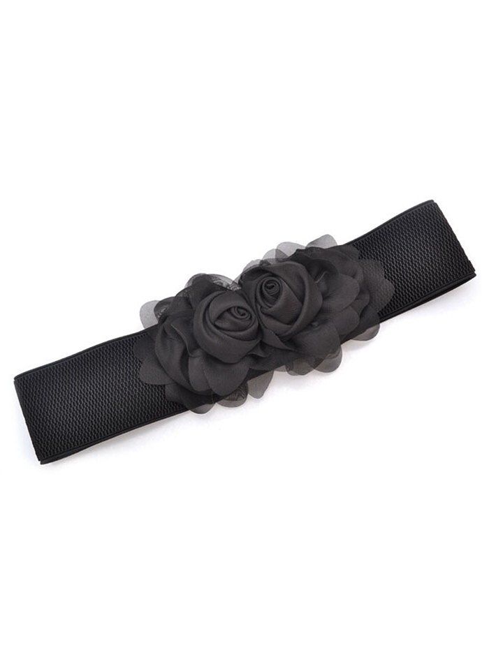 

Elegant Floral Elastic Wide Belt, Black