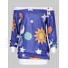 Skew Neck Sun Stars Print Graphic Sweatshirt - COBALT BLUE 2XL