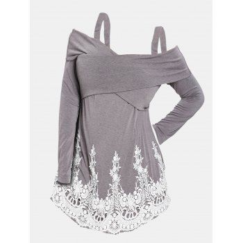 

Plus Size Cold Shoulder Applique Plain T-shirt, Gray