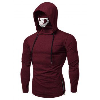 

Fashion Drawstring Scare Mask Hoodie for Man, Red wine