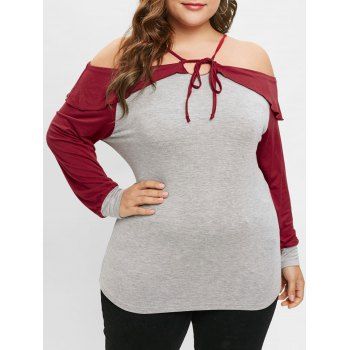 

Plus Size Open Shoulder Two Tone T-shirt, Gray