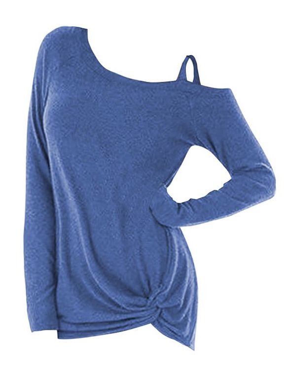 T-shirt Tordu Détaillé Grande Taille à Manches Longues - Bleu 3X