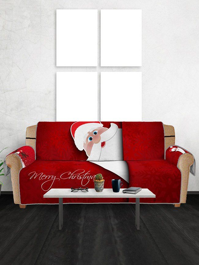 

Christmas Elk Santa Claus Pattern Couch Cover, Red