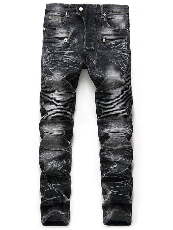 Jeans Délavé Jambes Droites - Noir 32