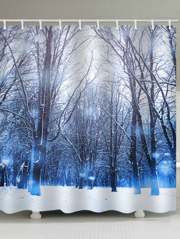 Rideau de Douche Imperméable de Noël Motif de Forêt et de Neige - Bleu Myrtille W59 X L71 INCH