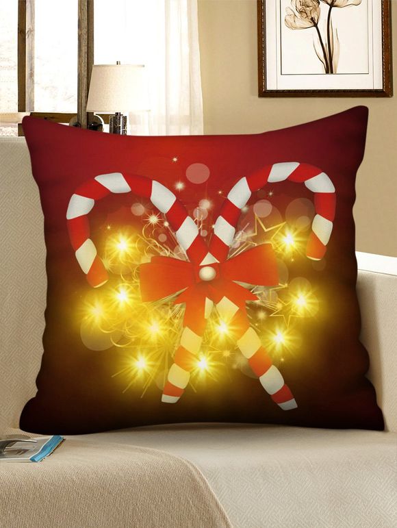 Christmas Candy Cane Print LED Light Pillowcase - RED WINE W18 X L18 INCH