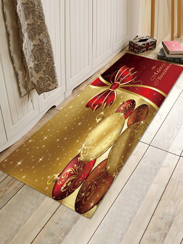 

Christmas Balls Bowknot Pattern Water Absorption Area Rug, Multi