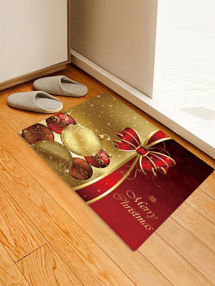 

Christmas Balls Bowknot Pattern Water Absorption Area Rug, Multi