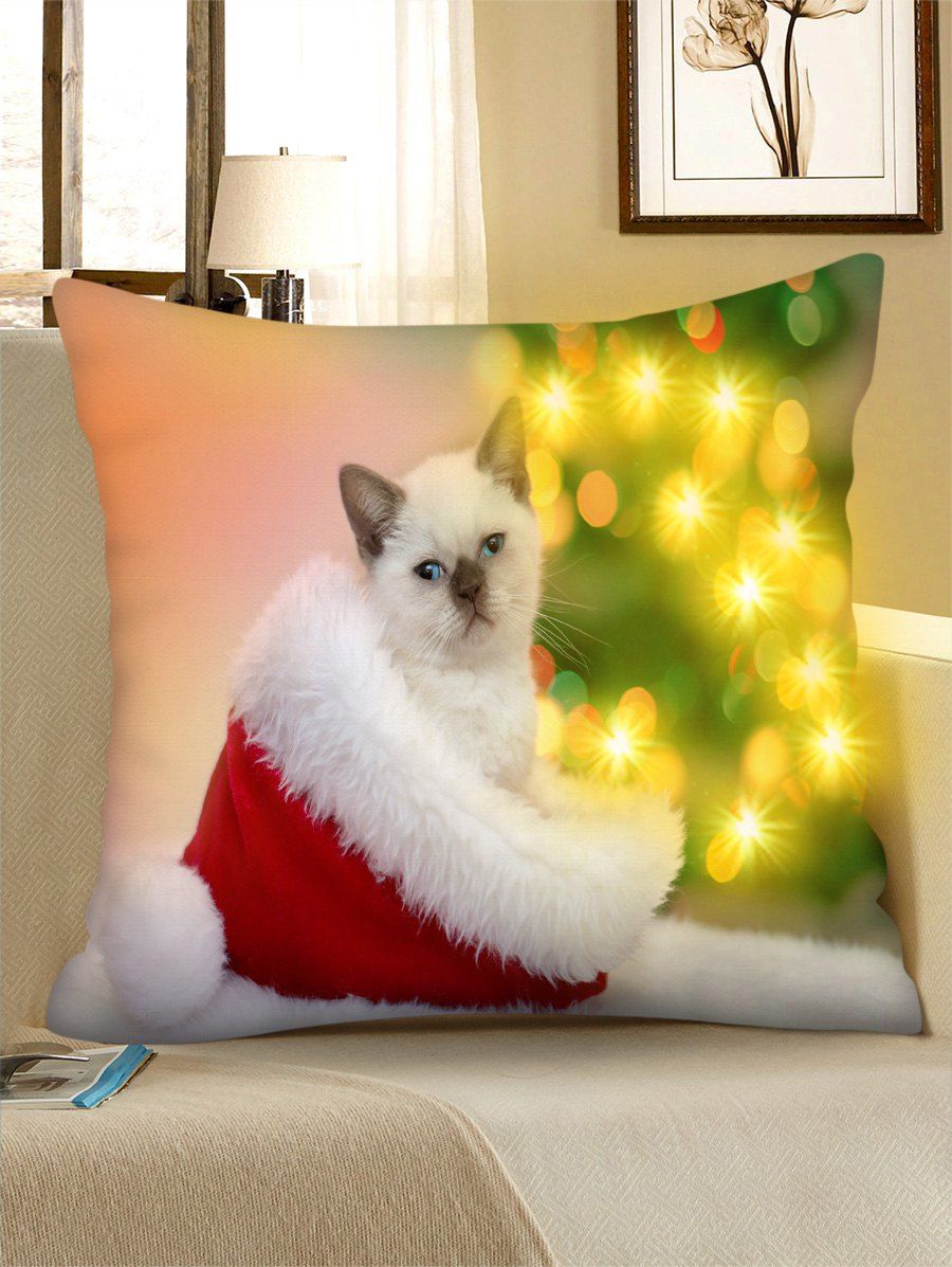 

Christmas Cat Print LED Light Pillowcase, White