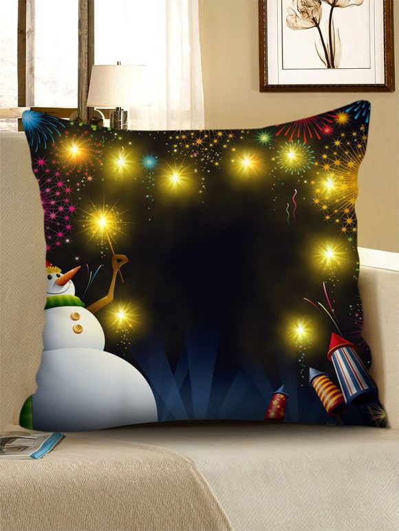 Taie d'Oreiller de Noël Bonhomme de Neige et Lumière LED Imprimés - Noir W18 X L18 INCH