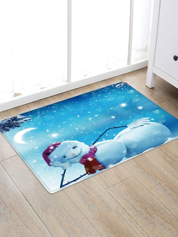 

Christmas Night Snowman Pattern Water Absorption Floor Rug, Light sky blue