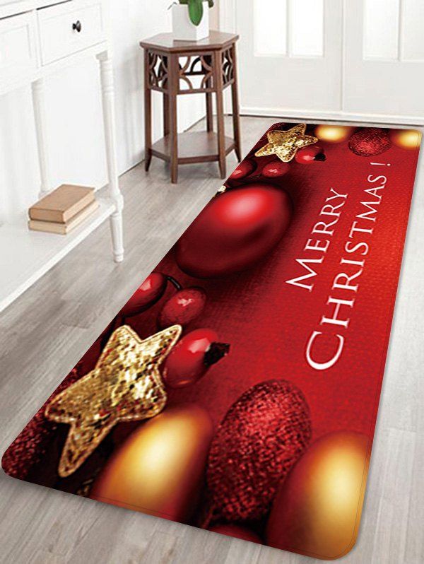 

Christmas Star Bells Pattern Water Absorption Area Rug, Red