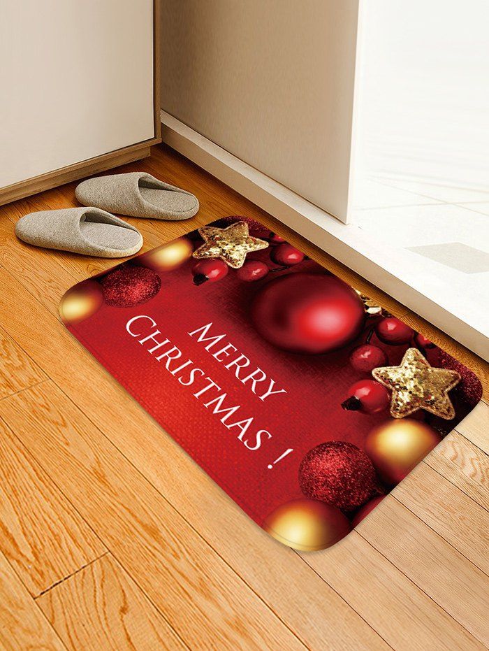 

Christmas Star Bells Pattern Water Absorption Area Rug, Red