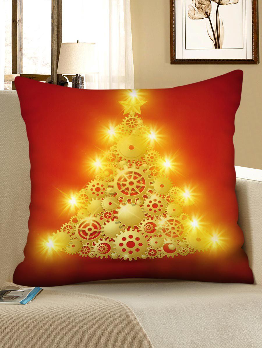 

Christmas Gear Tree Print LED Light Pillowcase, Red