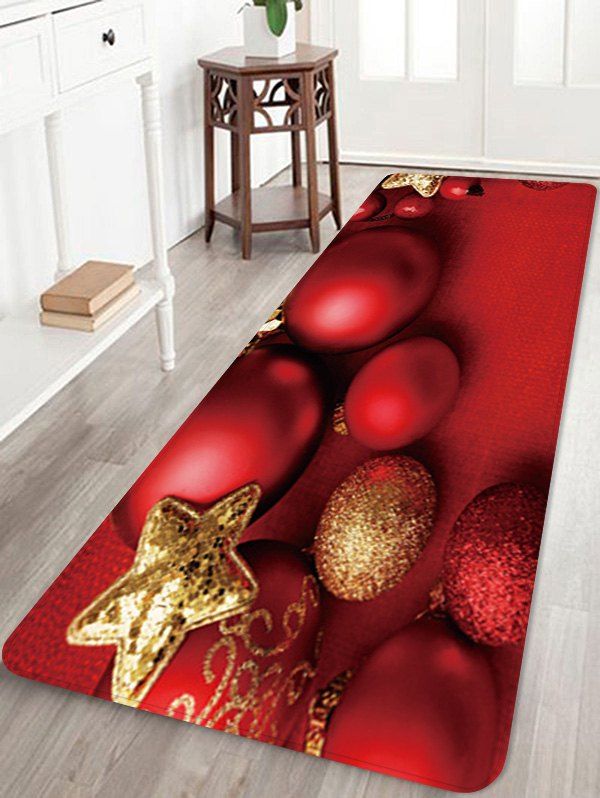 

Christmas Balls Star Pattern Water Absorption Area Rug, Red