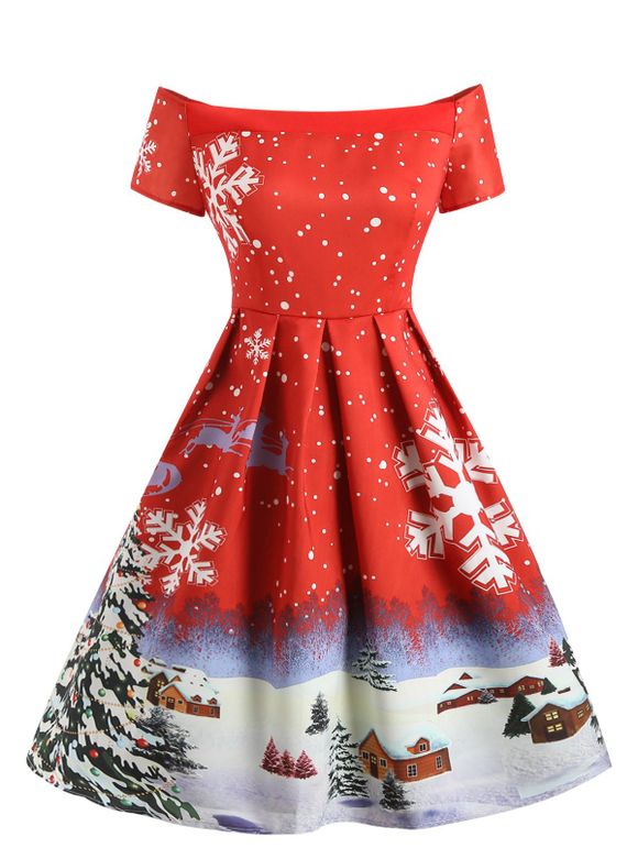 Robe de Noël Linge A Flocon de Neige Imprimé - Rouge Lave XL