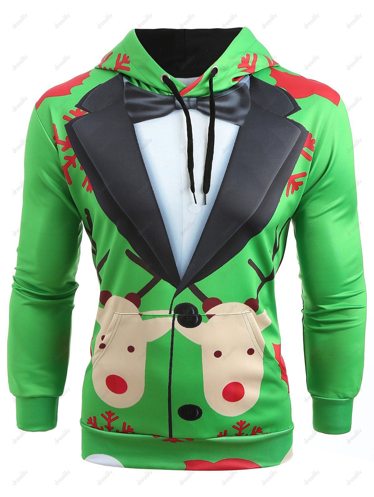 Christmas Faux Suit Print Pullover Hoodie - SHAMROCK GREEN L